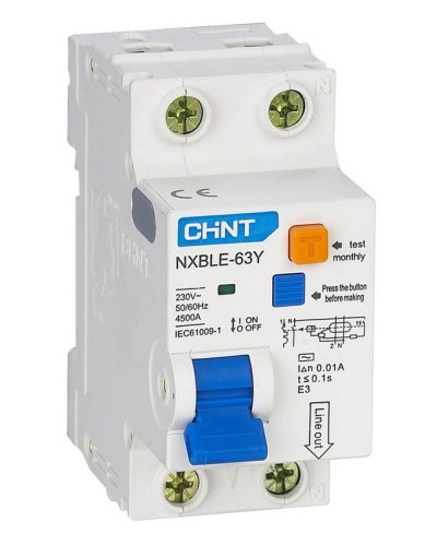 NXBLE-63Y (R) 1п+N C 6А 30мА электронный тип AC 4.5кА CHINT (105540). Автоматический выключатель дифференциального тока. CHINT в Барнауле