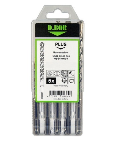 Набор буров SDS-plus V PLUS 5шт, 2-cutting (242030): Набор буров SDS-plus (6х110 мм; 6,8,10,12х160 мм) в Барнауле