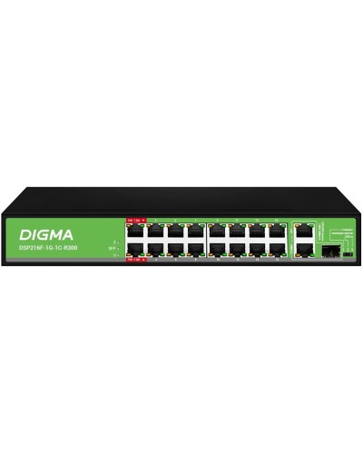 DSP216F-1G-1C-R300 (L2) 16х100Мбит/с 1х1Гбит/с 1хКомбо(1000BASE-T/SFP) 16PoE 16PoE+ 2PoE++ 300W. Коммутатор с питанием по PoE. Digma в Барнауле