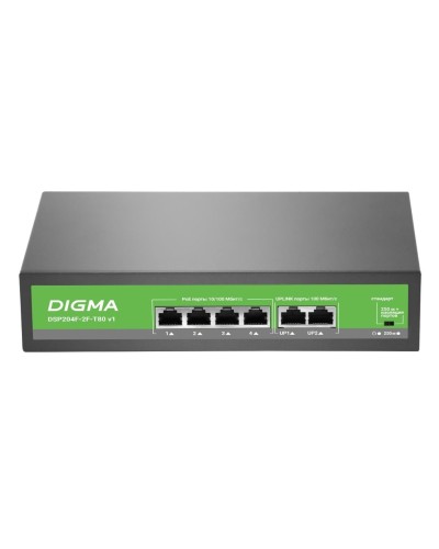 DSP204F-2F-T80 DSP204F-2F-T80 V1 (L2) 6х100Мбит/с 4PoE 4PoE+ 80W. Коммутатор с питанием по PoE. Digma в Барнауле