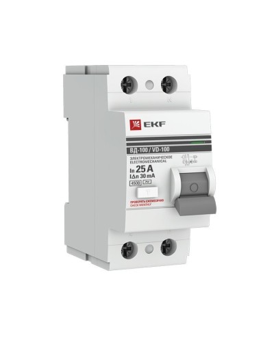 УЗО ВД-100 2P 25А 30мА тип AC эл-мех  PROxima (elcb-2-25-30-em-pro). Выключатель дифференциального тока (УЗО). EKF в Барнауле