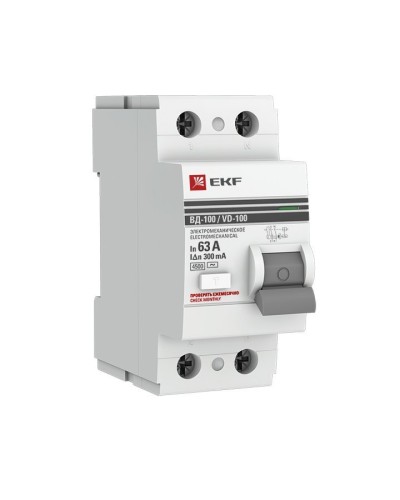 УЗО ВД-100 2P 63А 300мА тип AC эл-мех  PROxima (elcb-2-63-300-em-pro). Выключатель дифференциального тока (УЗО). EKF в Барнауле