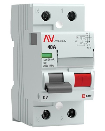 DV 2P 40А/ 30мА (A)  AVERES (rccb-2-40-30-a-av). Выключатели дифференциального тока (УЗО). EKF в Барнауле