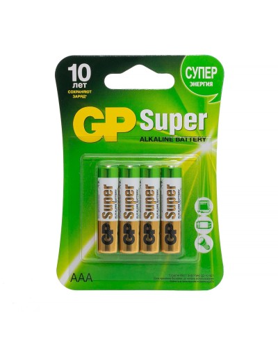 GP Super Alkaline 24A AAA (GP 24A-2CR4), упак. 4 шт. БЛИСТЕР. Алкалиновые батарейки. GP Batteries в Барнауле