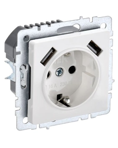 Розетка с з/к с USB A+A 2,1А РЮш10-1-БрБ белый BRITE (BR-R14-16-U21-D21-K01). Розетка с заземлением с защитными шторками, 2,1А. IEK в Барнауле