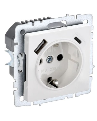 Розетка с з/к с USB A+C 18Вт РЮш11-1-БрБ белый BRITE (BR-R14-16-U22-018-K01). Розетка с заземлением с защитными шторками, 18Вт. IEK в Барнауле