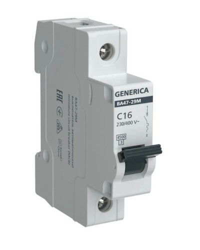 GENERICA ВА47-29М 1P C 16А 4,5кА (MVA21-1-016-C-G). Автоматический выключатель. IEK в Барнауле