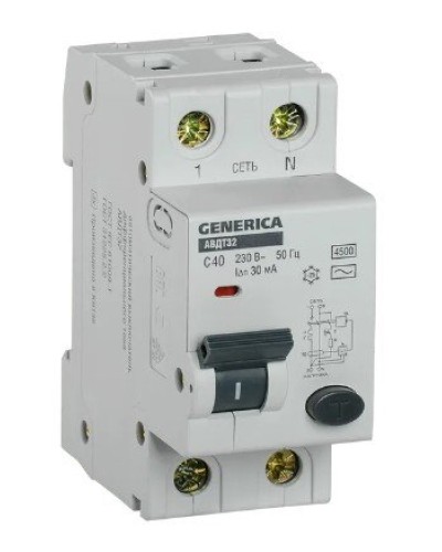 GENERICA АВДТ 32 C40 2Р 30мА (MAD25-5-040-C-30). Автоматический выключатель дифференциального тока. IEK в Барнауле