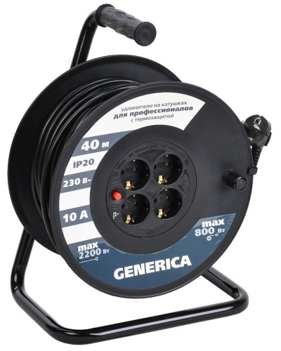 УК40 4 места 2P+PE, 40м GENERICA (WKP10-10-04-40-G). Удлинитель на катушке с термозащитой, 3х1,0кв.мм. IEK в Барнауле
