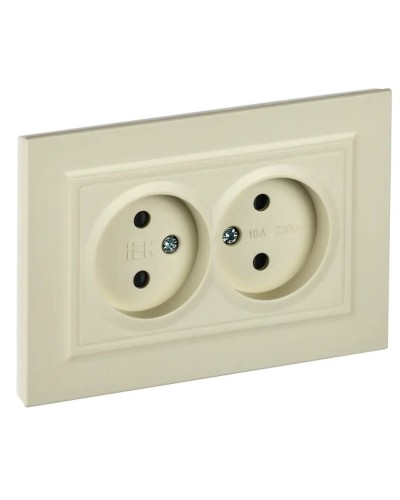 Розетка 2-местная без з/к РСш12-2-БрКр бежевый BRITE (BR-R23-10-K10-F). Розетка без заземления с защитными шторками в сборе. IEK в Барнауле