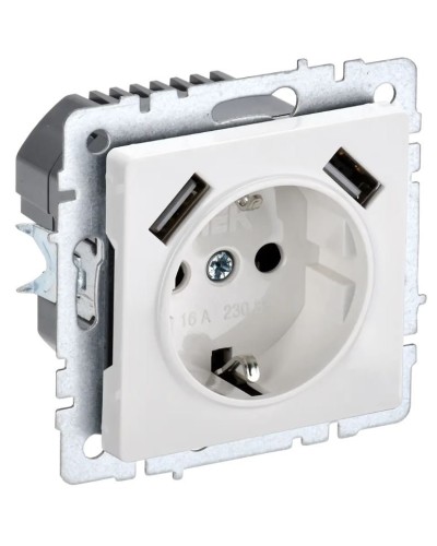 Розетка с з/к с USB A+A 3,1А РЮш10-2-БрБ белый BRITE (BR-R14-16-U21-D31-K01). Розетка с заземлением с защитными шторками, 3,1А. IEK в Барнауле