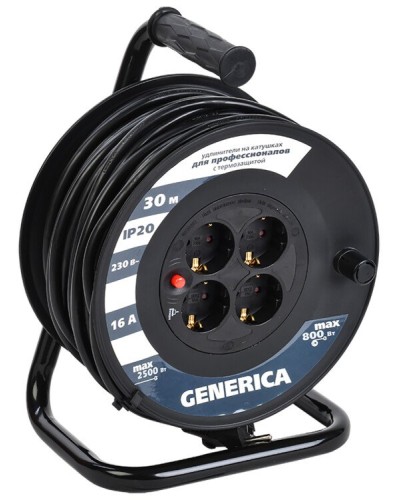 УК20 4 места 2P+PE, 20м GENERICA (WKP20-16-04-20-G). Удлинитель на катушке с термозащитой, 3х1,5кв.мм. IEK в Барнауле