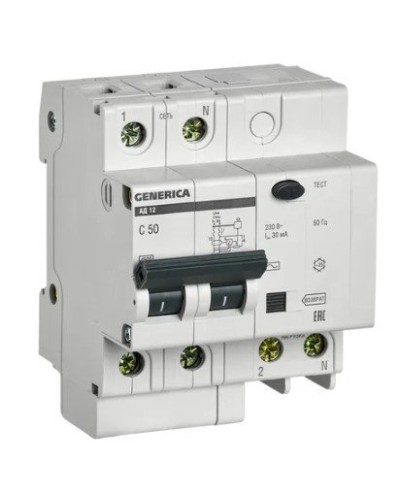 GENERICA АД12 2Р 50А 30мА (MAD15-2-050-C-030). Автоматический выключатель дифференциального тока. IEK в Барнауле