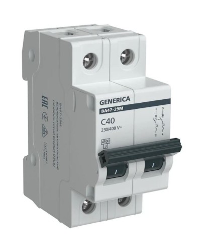GENERICA ВА47-29М 2P C 40А 4,5кА (MVA21-2-040-C-G). Автоматический выключатель. IEK в Барнауле