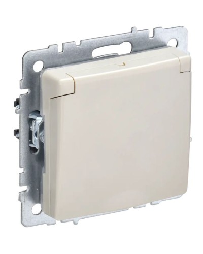 Розетка с з/к РСбш10-3-БрКр бежевый BRITE (BR-R16-16-K10). Розетка с заземлением с защитными шторками и крышкой. IEK в Барнауле