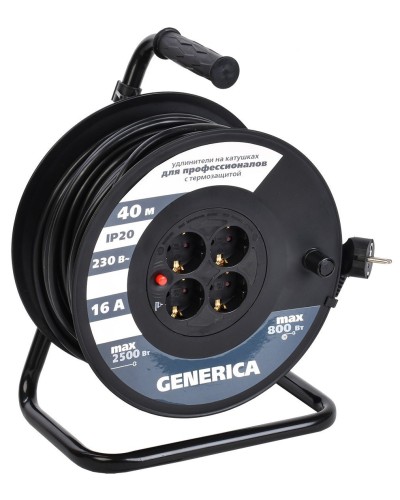 УК40 4 места 2P+PE, 40м GENERICA (WKP20-16-04-40-G). Удлинитель на катушке с термозащитой, 3х1,5кв.мм. IEK в Барнауле