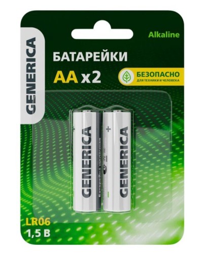 Батарейка Alkaline LR06/AA GENERICA (2 шт) (ABT-LR06-ST-L02-G). Батарейка щелочная. IEK в Барнауле
