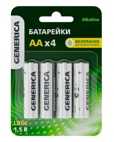 Батарейка Alkaline LR06/AA GENERICA (4 шт) (ABT-LR06-ST-L04-G). Батарейка щелочная. IEK в Барнауле