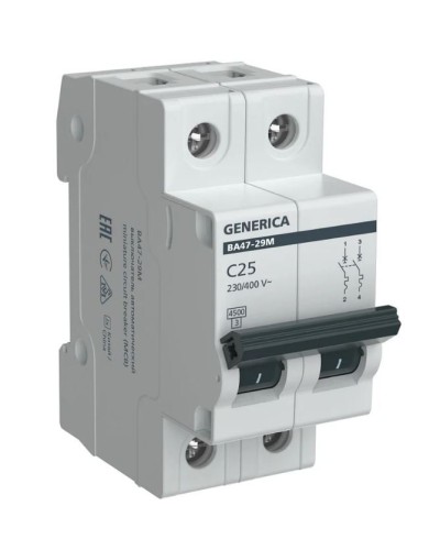 GENERICA ВА47-29М 2P C 25А 4,5кА (MVA21-2-025-C-G). Автоматический выключатель. IEK в Барнауле