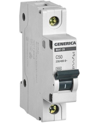 GENERICA ВА47-29 1P C 50А 4,5кА (MVA25-1-050-C). Автоматический выключатель. IEK в Барнауле