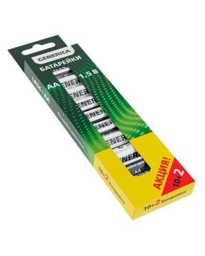 Батарейка Alkaline LR06/AA GENERICA (12 шт) ПРОМО (ABT-LR06-ST-B12-G). Батарейка щелочная. IEK в Барнауле