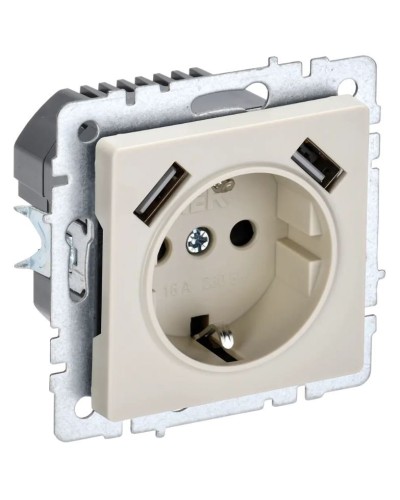 Розетка с з/к с USB A+A 2,1А РЮш10-1-БрКр бежевый BRITE (BR-R14-16-U21-D21-K10). Розетка с заземлением с защитными шторками, 2,1А. IEK в Барнауле
