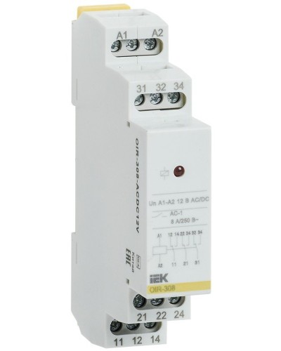 Реле промежуточное модульное OIR 3 контакта 8А 230В AC (OIR-308-AC230V). Реле промежуточное модульное. IEK в Барнауле