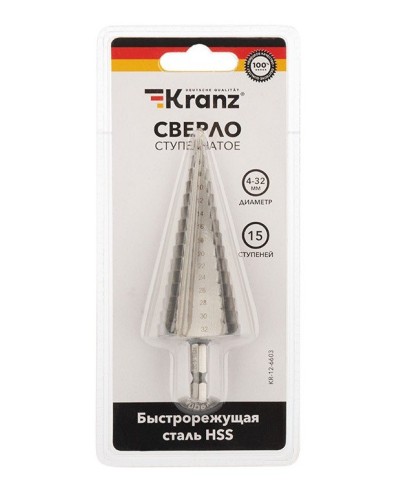 Сверло по металлу ступенчатое 4,0-32,0 мм 102 mm 62 HRC Kranz (KR-12-6603): Сверло по металлу шлифованное в Барнауле