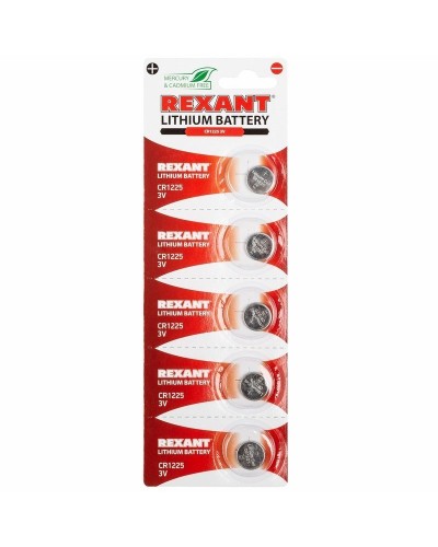 Литиевые батарейки CR1225 3 V 48 mAh (30-1103). Элемент питания. Rexant в Барнауле