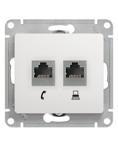 Glossa розетка RJ11+RJ45, 2-местная, кат. 5Е, скрытой установки, механизм, белый (GSL000185). Розетка компьютерная + телефонная. Systeme Electric в Барнауле