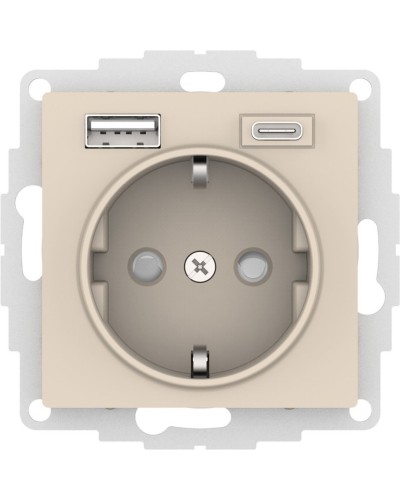 AtlasDesign розетка 1-местная с 2 USB A+C, скрытой установки, механизм, бежевый (ATN000232). Розетка с USB. Systeme Electric в Барнауле