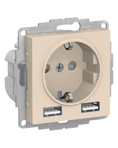 AtlasDesign розетка 1-местная с 2 USB A+A, скрытой установки, механизм, бежевый (ATN000230). Розетка с USB. Systeme Electric в Барнауле
