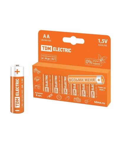 LR6 AA Alkaline 1,5V PAK-8 TDM (SQ1702-0009). Элемент питания. TDM ЕLECTRIC в Барнауле