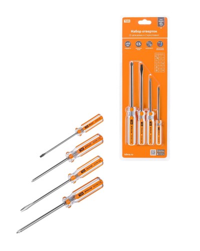 Набор отверток 4шт.: SL3x75, SL5х100, PH1х75, PH2х100, блистер, CS Гранит TDM (SQ1013-0101). Набор отверток. TDM ЕLECTRIC в Барнауле