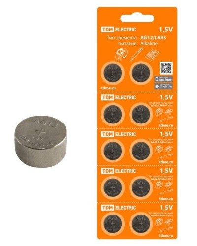 AG12/LR43 Alkaline 1,5V BP-10 TDM (SQ1702-0046). Элемент питания. TDM ЕLECTRIC в Барнауле