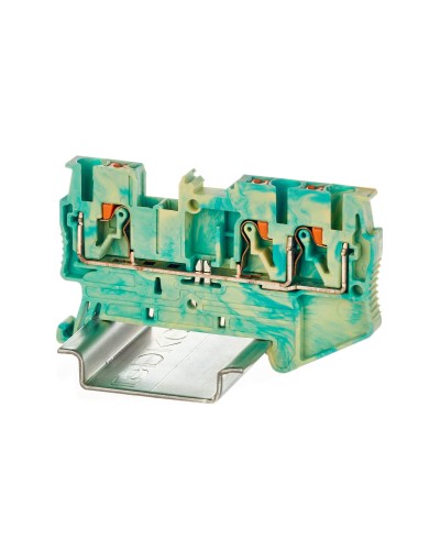 Клемма заземления, 3 точки подключения, 2.5 кв.мм (VPR-2.5-TWIN-PE-YG). Клемма заземления, зажим push-in. ДКС в Барнауле
