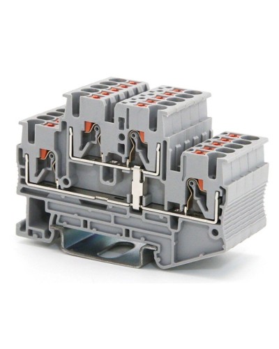 Клемма двухуровневая, зажим push-in, 2.5 кв.мм, серая (VPRTT-2.5-PV-GY). Клемма проходная, 4 точки подключения, уровни соединены перемычкой. ДКС в Барнауле