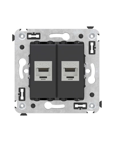 Розетка RJ-45 в стену, кат.6E, Avanti, двойная, черная матовая (4412764). Розетка компьютерная. ДКС в Барнауле