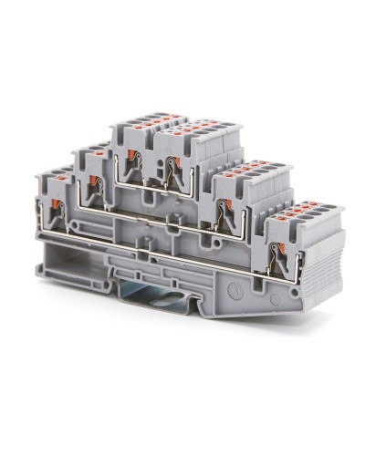 Клемма трехуровневая, зажим push-in, 2.5 кв.мм, серая (VPR-2.5-3L-GY). Клемма проходная, 6 точки подключения. ДКС в Барнауле