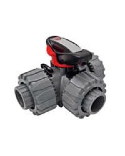 Ecoplast Кран шаровой трехходовой ПВХ D25 (уплотнение TPV, остальное EPDM) с муфтовым окончанием (49448). Кран шаровой, с муфтовым окончанием. Экопласт в Барнауле