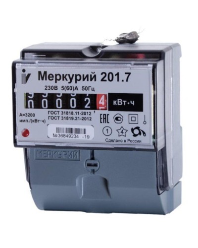 Меркурий 201.7 1ф 5-60А 1 класс точности, 1 тариф (00000032680). Счетчик электроэнергии. Инкотекс в Барнауле