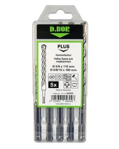 Набор буров SDS-plus V PLUS 5шт, 2-cutting (240400): Набор буров SDS-plus (5,6х110 мм; 6,8,10х160 мм) в Барнауле