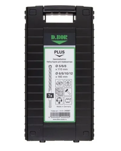 Набор буров SDS-plus V PLUS 7шт, 2-cutting (240987). Набор буров SDS-plus (5,6,8х110 мм; 6,8,10,12х160 мм). D.BOR в Барнауле