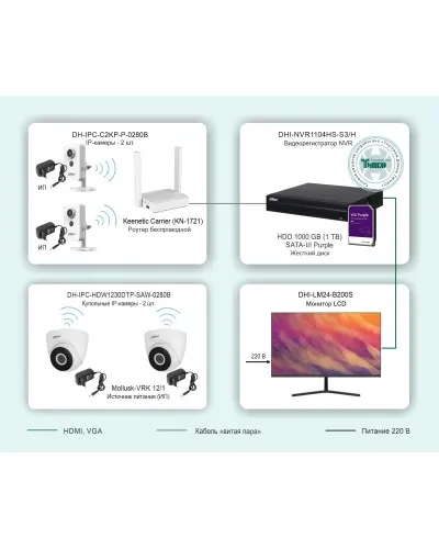 ТСН-029. Беспроводная система видеонаблюдения на основе IP-камер Dahua с использованием Wi-Fi технологии. Dahua в Барнауле
