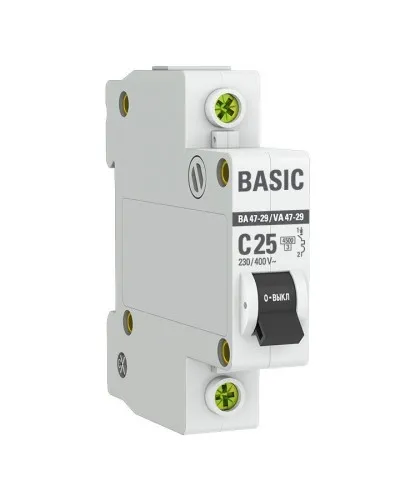 Автоматический выключатель 1P 25А (C) 4,5кА ВА 47-29 Basic (mcb4729-1-25C). Автоматический выключатель. EKF в Барнауле