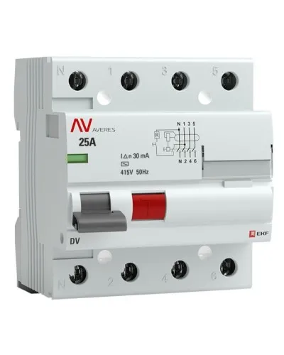 DV 4P 25А/ 30мА (AC)  AVERES (rccb-4-25-30-ac-av). Выключатели дифференциального тока (УЗО). EKF в Барнауле