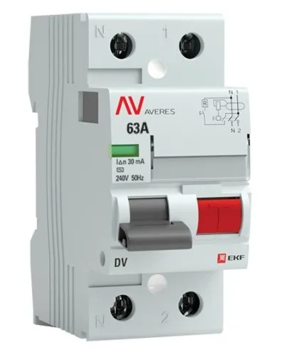 DV 2P 63А/ 30мА (AC)  AVERES (rccb-2-63-30-ac-av). Выключатели дифференциального тока (УЗО). EKF в Барнауле