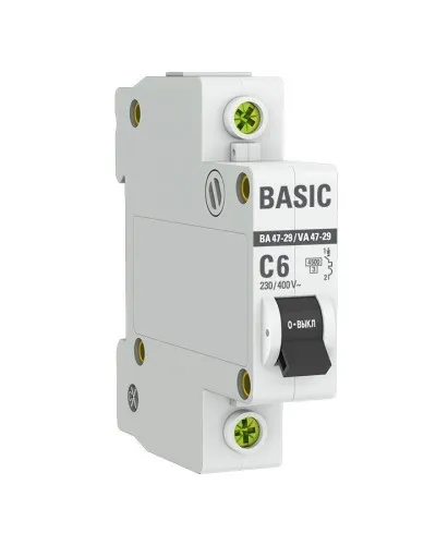 Автоматический выключатель 1P 6А (C) 4,5кА ВА 47-29 Basic (mcb4729-1-06C). Автоматический выключатель. EKF в Барнауле