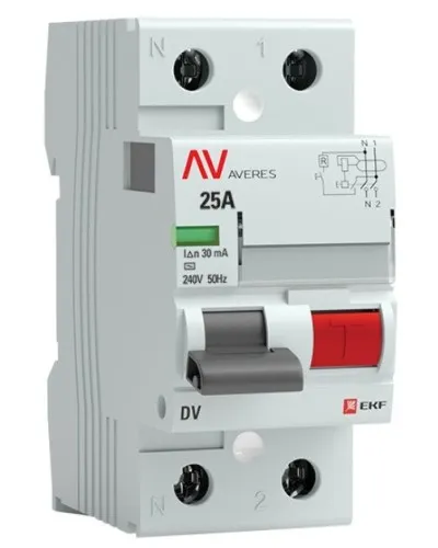 DV 2P 25А/ 30мА (A)  AVERES (rccb-2-25-30-a-av). Выключатели дифференциального тока (УЗО). EKF в Барнауле