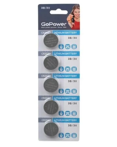 CR2032 GoPower, упак. 5 шт., БЛИСТЕР. Литиевый элемент питания. GoPower в Барнауле